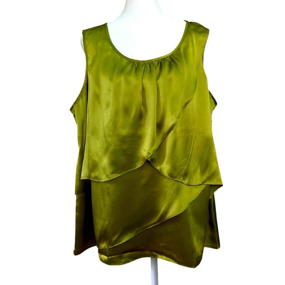 Talbots Silk Tiered Layered Scoop Neck Satin Tank Blouse Shell Green (Size 18WP)